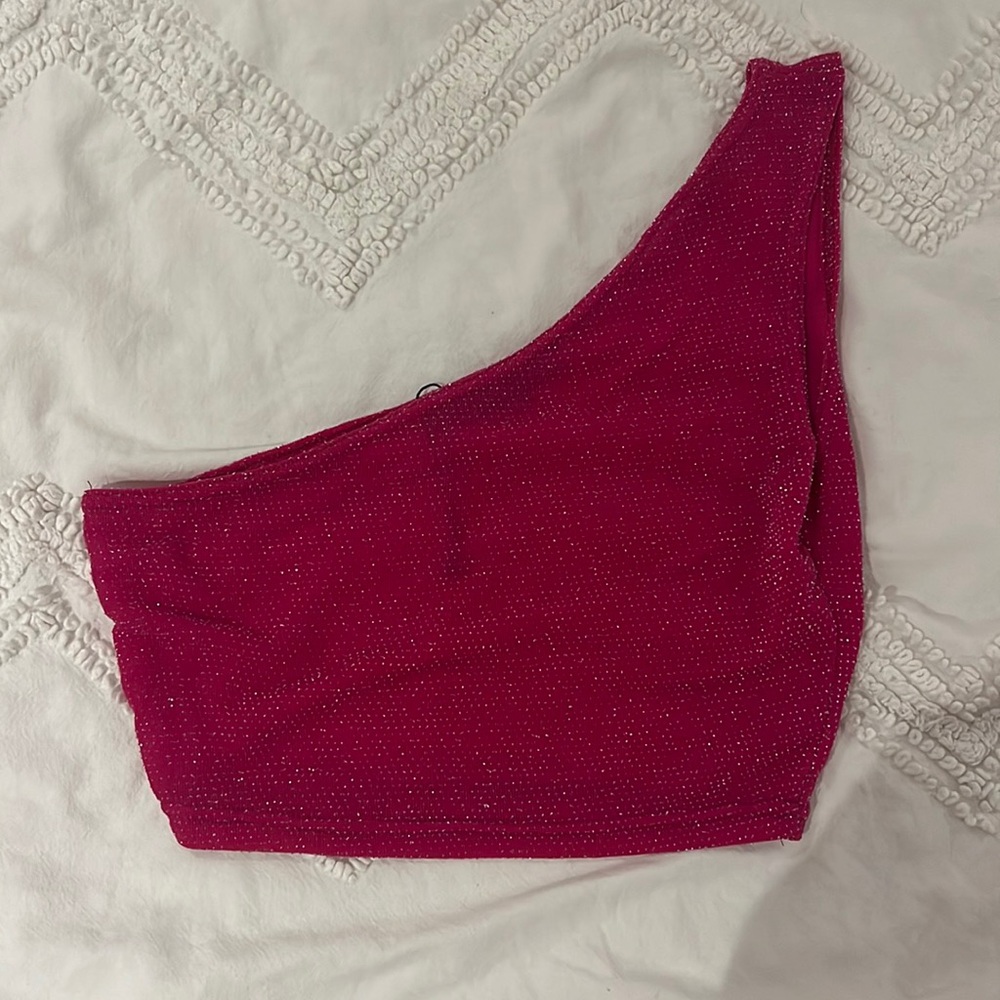 Pretty little thing sparkly pink one shoulder top